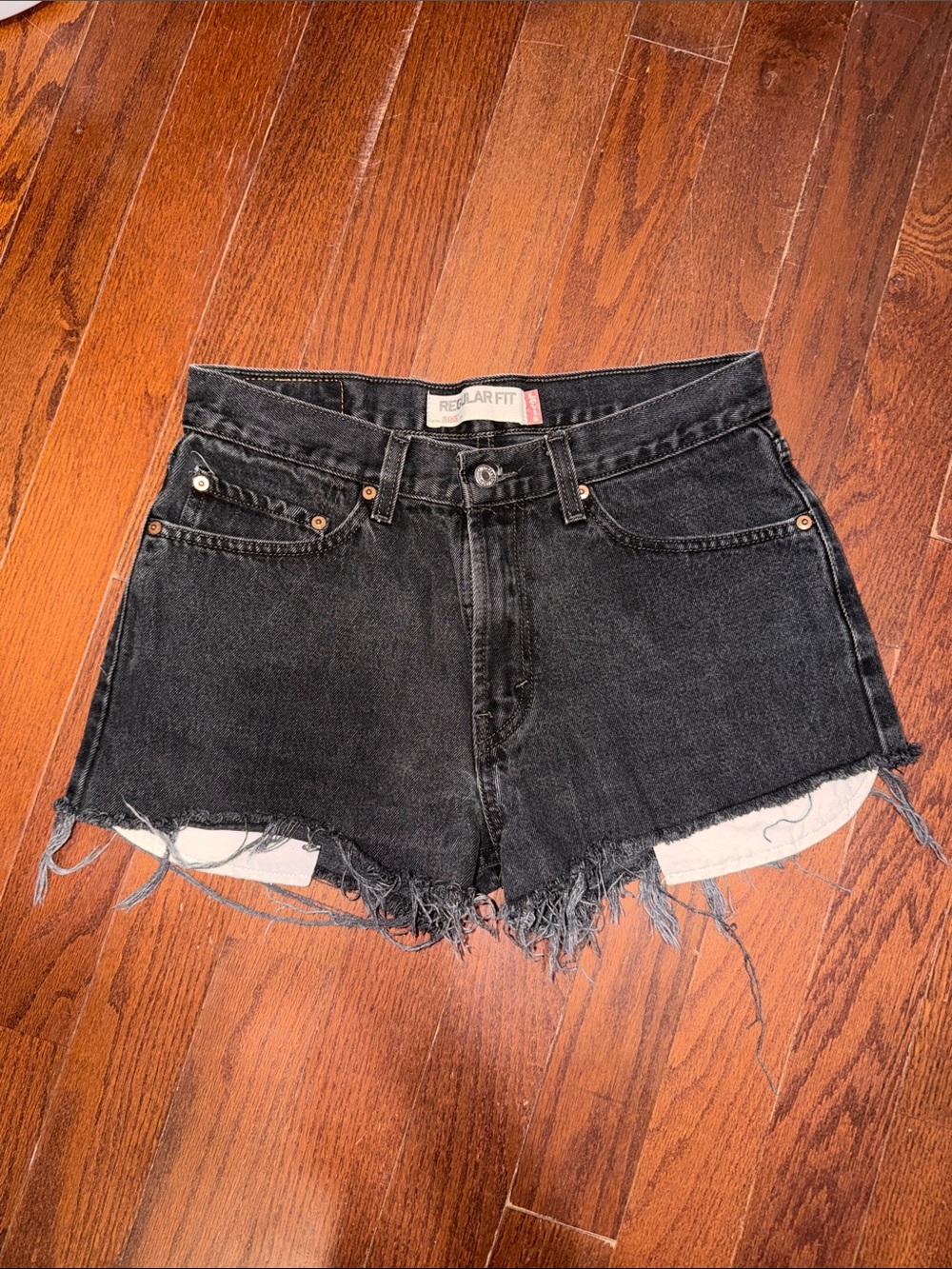 Levi's 505 Black Frayed Hem Denim Shorts